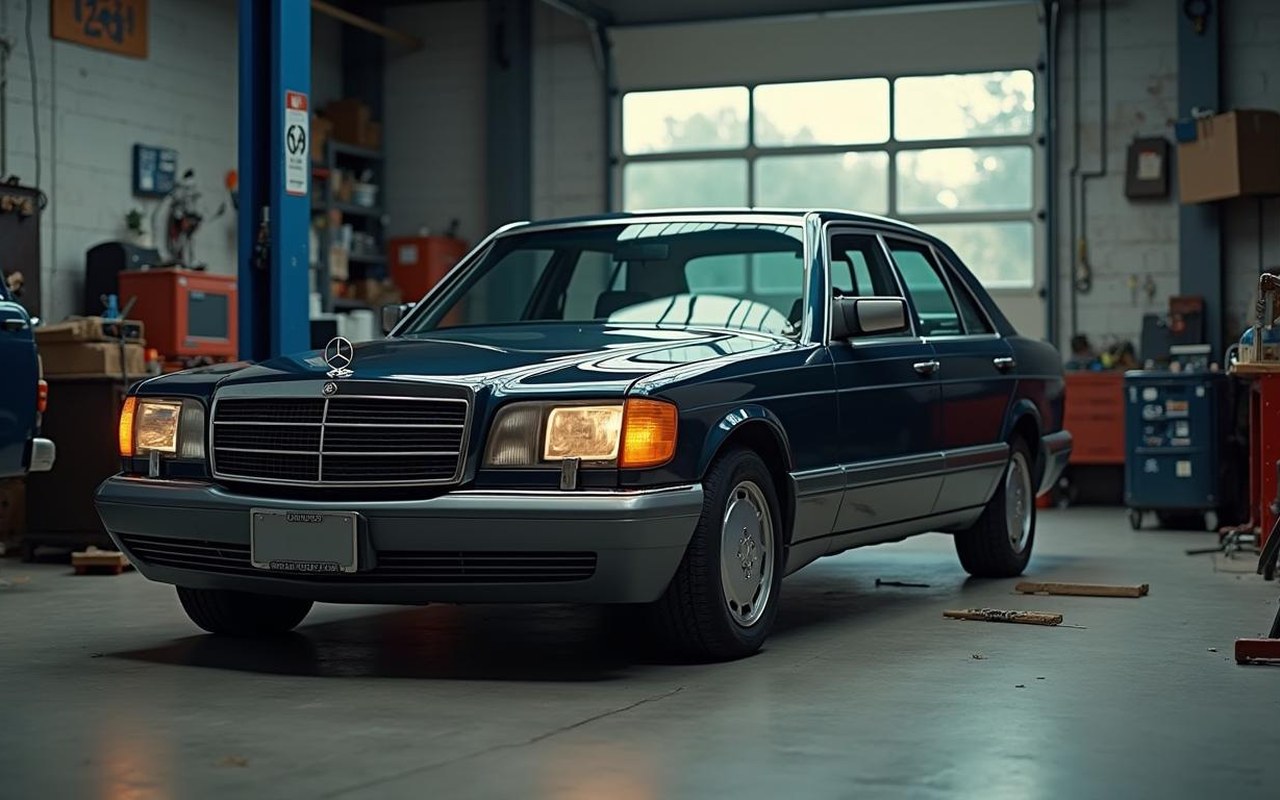 Mercedes Classe B W245 dans un garage, illustrant les problèmes mécaniques à éviter.