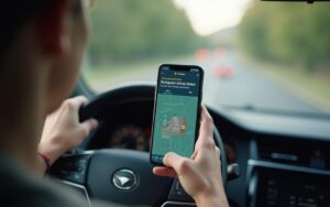Conducteur utilisant l'application Kopilote pour une conduite sécurisée.