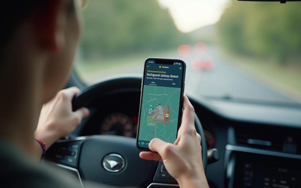 Conducteur utilisant l'application Kopilote pour une conduite sécurisée.