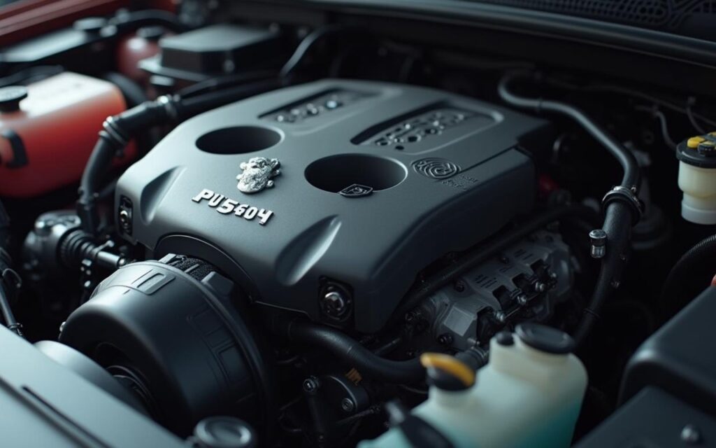 Moteur TU5JP4 Peugeot installé avec des éléments techniques visibles.