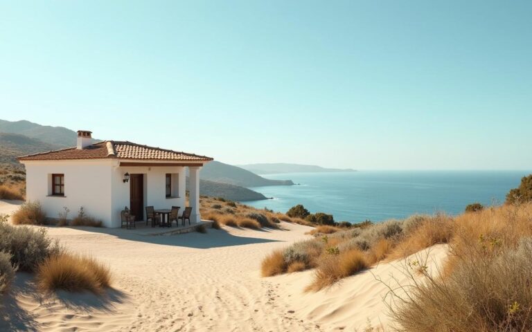 Maison en bord de mer en Andalousie, paysage côtier typique.