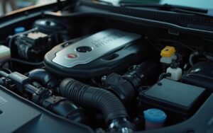 Moteur de voiture montrant des vibrations excessives sous le capot.