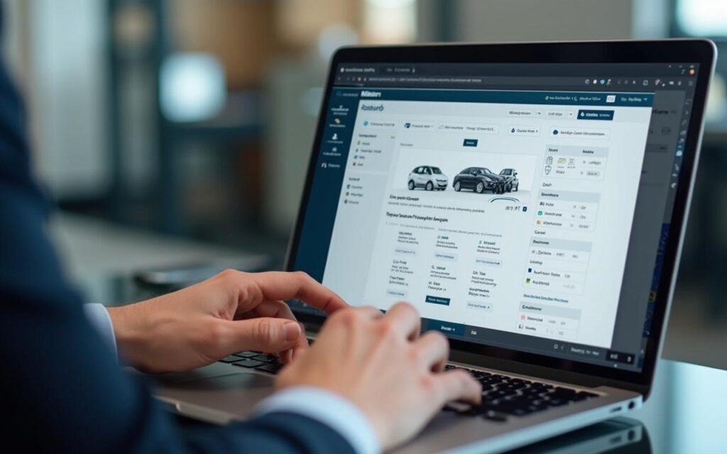 Un automobiliste compare des devis de garages sur une plateforme en ligne.