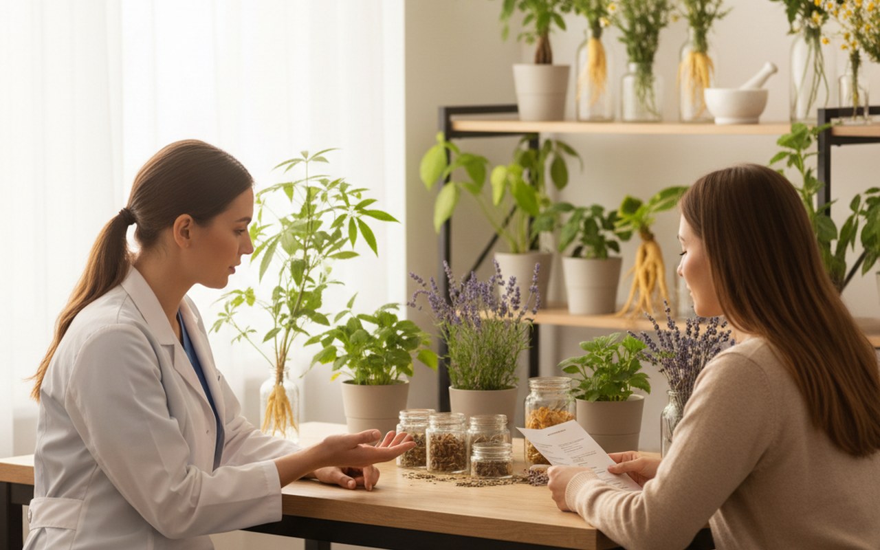Consultation médicale sur les compléments alimentaires avec des plantes médicinales.
