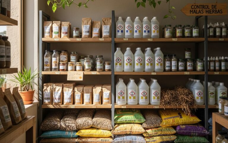 Magasin de jardinage en Espagne avec glyphosate et alternatives naturelles.