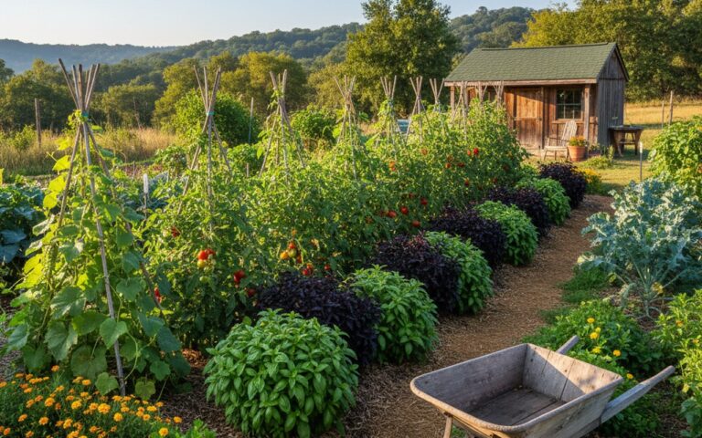 Potager avec associations de légumes, illustrant le compagnonnage pour une culture optimale.
